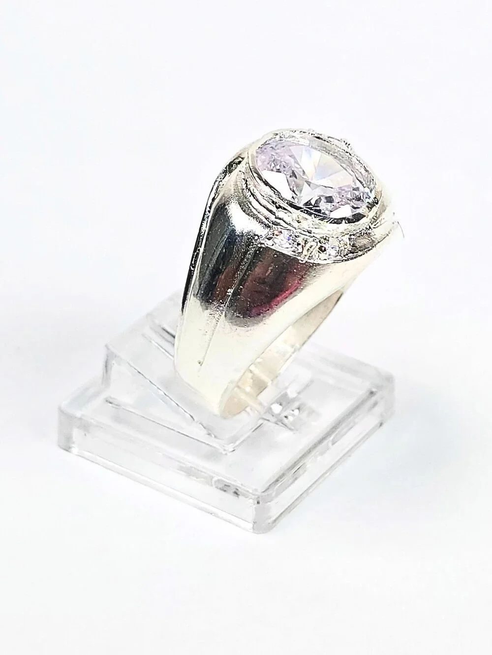 925 Sterling Silver Men's Statement Ring White Round CZ Polished Finish Size 9